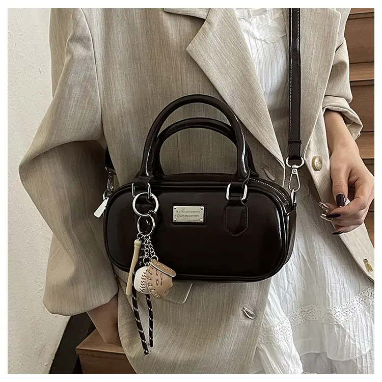 Women's Brown Leather Bowling Bag Shoulder Crossbody 2025 — feature 14