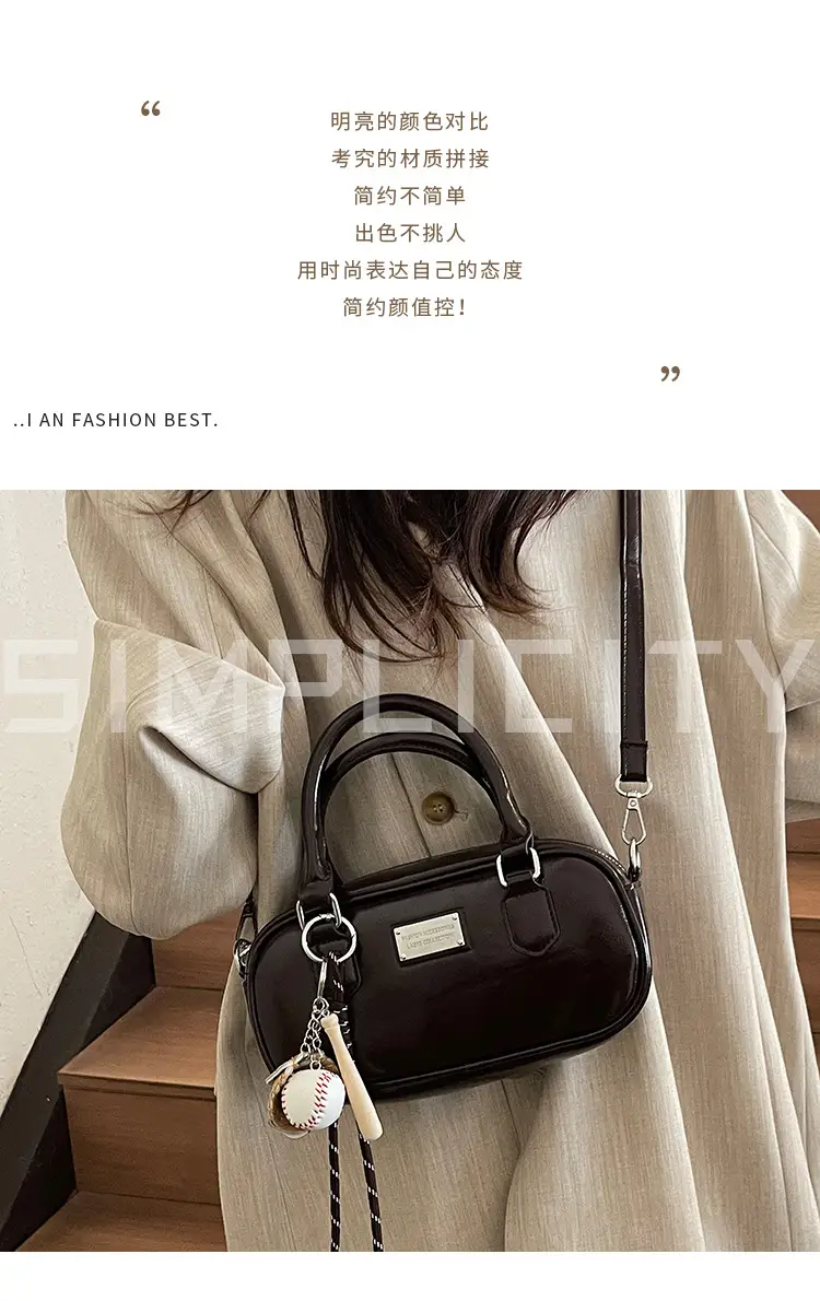 Women's Brown Leather Bowling Bag Shoulder Crossbody 2025 — feature 3