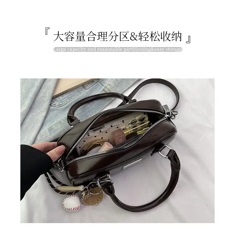 Women's Brown Leather Bowling Bag Shoulder Crossbody 2025 — feature 8