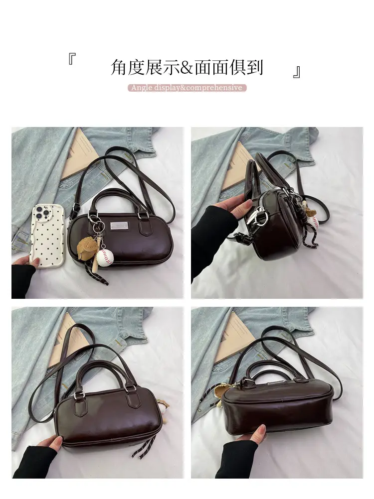 Women's Brown Leather Bowling Bag Shoulder Crossbody 2025 — feature 9