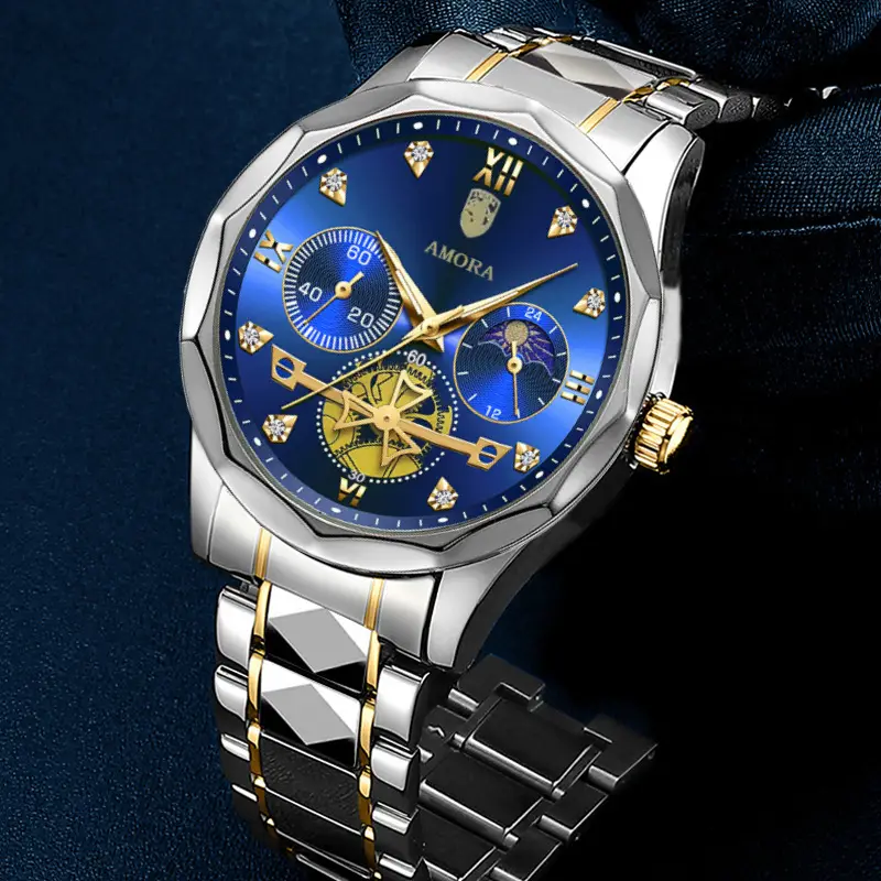 Men's Waterproof Luminous Quartz Watch with Gold & Black Band
