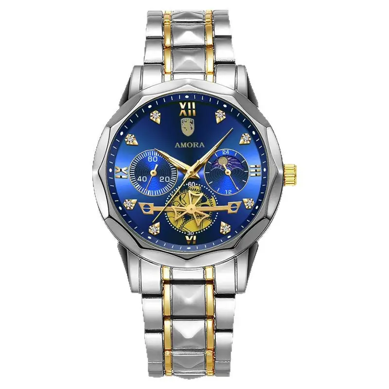 Men's Waterproof Luminous Quartz Watch with Gold & Black Band