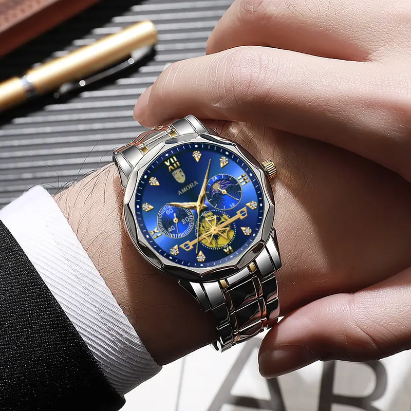 Men's Waterproof Luminous Quartz Watch with Gold & Black Band — feature 8