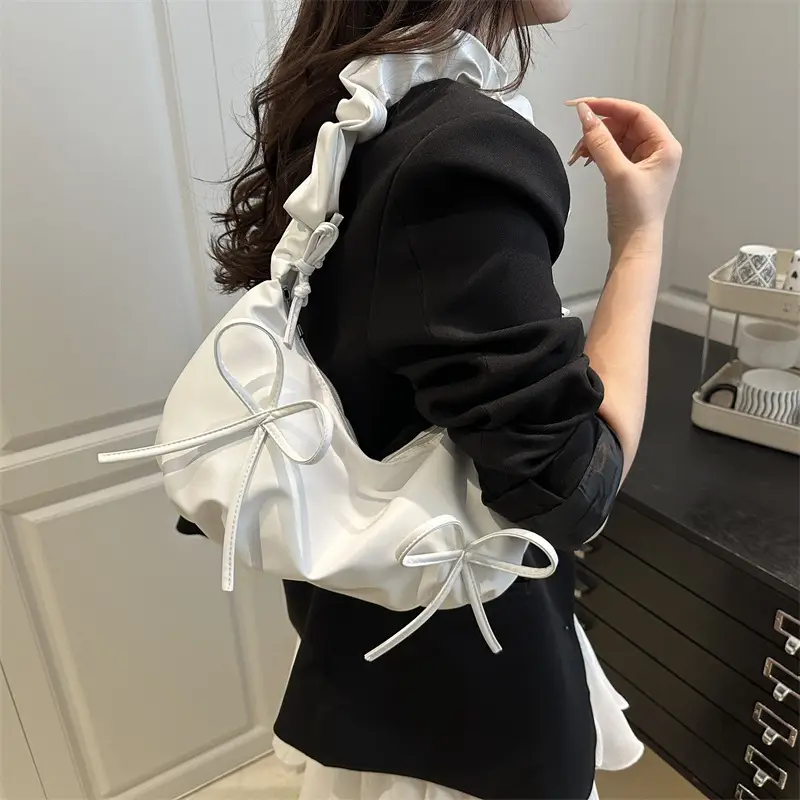 White Pleated Crossbody Bag for Women 2025 Spring