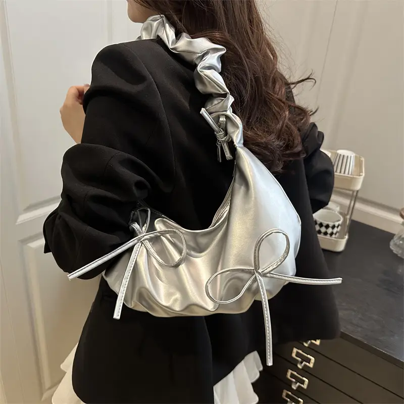White Pleated Crossbody Bag for Women 2025 Spring