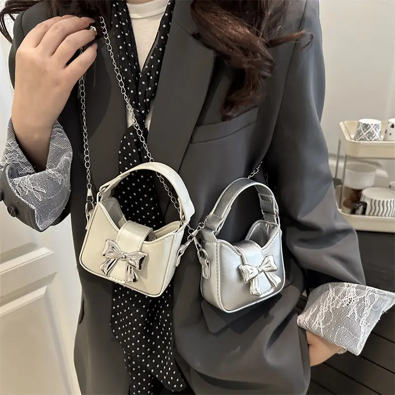 Purple Mini Chain Bow Handbag for Women - Image 8