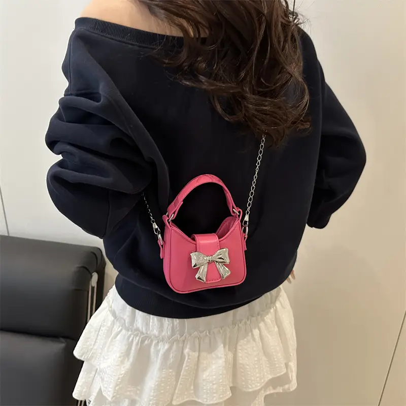 Purple Mini Chain Bow Handbag for Women - Image 9