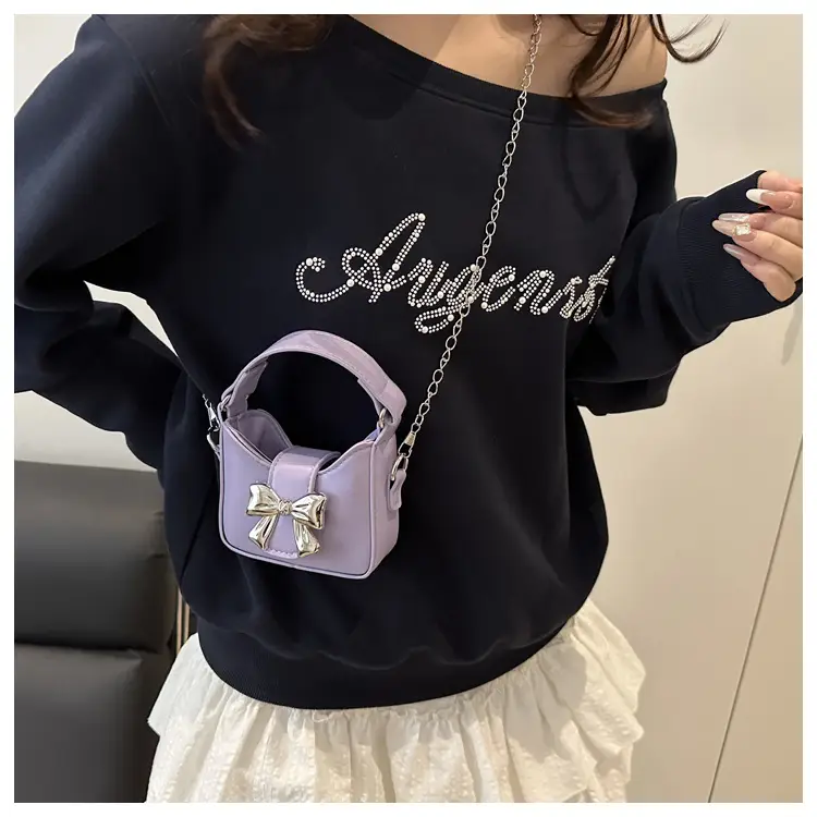 Purple Mini Chain Bow Handbag for Women — feature 30