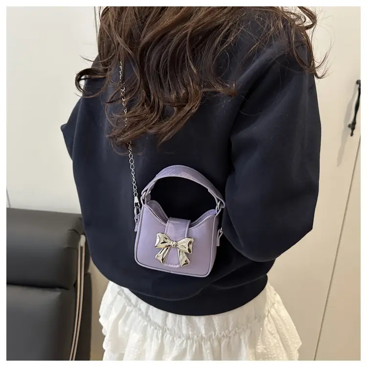 Purple Mini Chain Bow Handbag for Women — feature 31