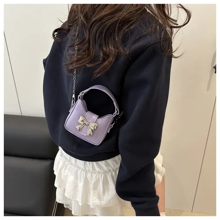 Purple Mini Chain Bow Handbag for Women — feature 32