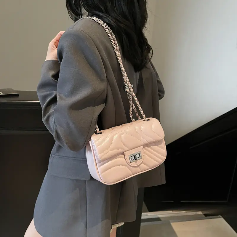 Light Green Embroidery Crossbody Bag with Silver Chain - Image 9