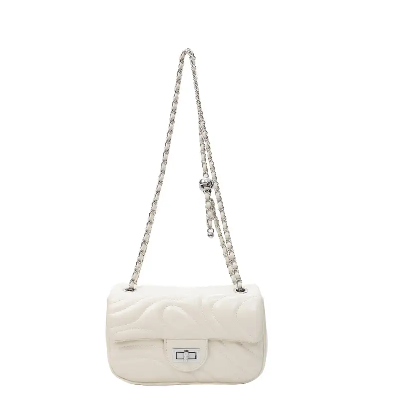 Light Green Embroidery Crossbody Bag with Silver Chain - Image 10
