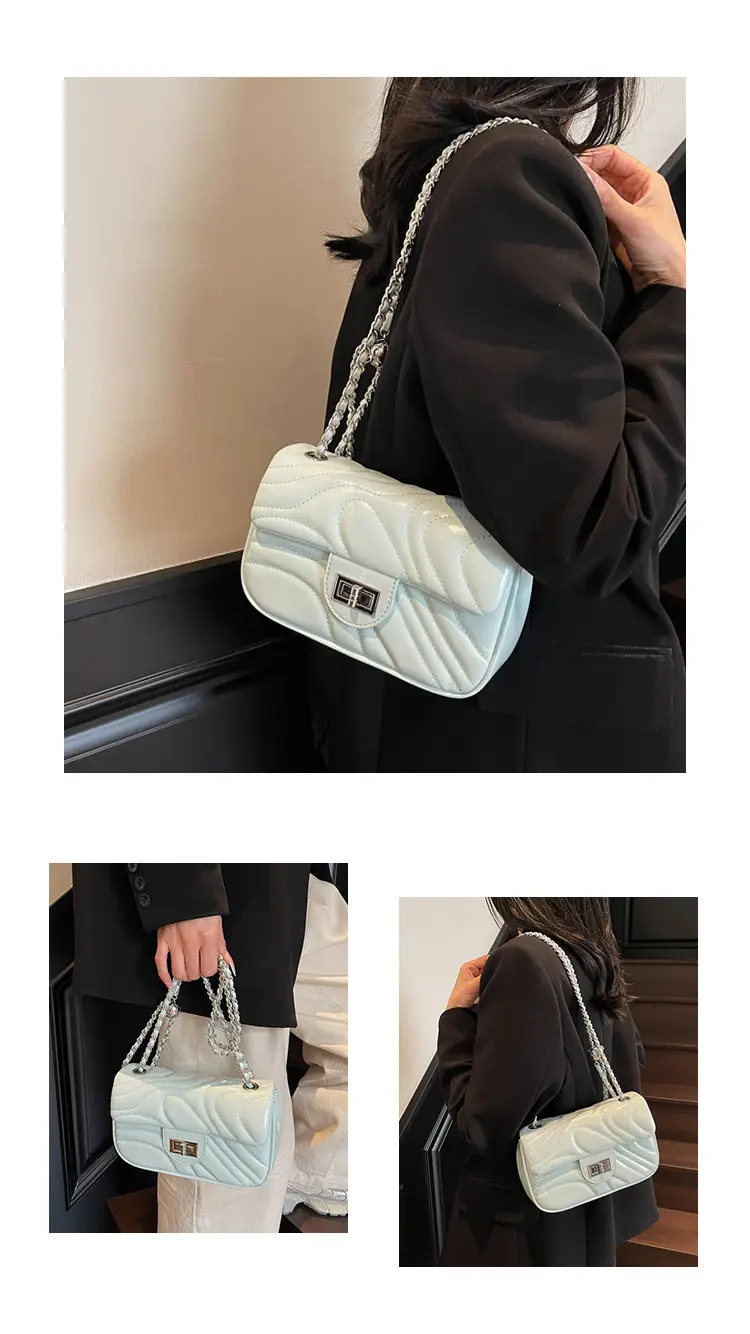 Light Green Embroidery Crossbody Bag with Silver Chain — feature 13