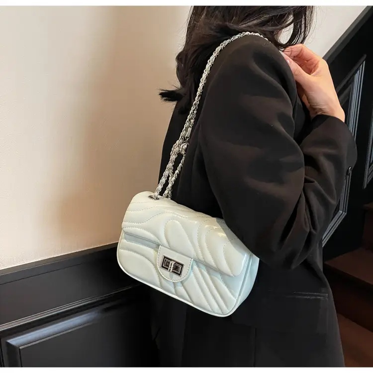 Light Green Embroidery Crossbody Bag with Silver Chain — feature 24