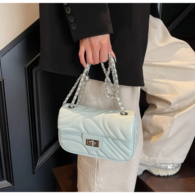 Light Green Embroidery Crossbody Bag with Silver Chain — feature 26