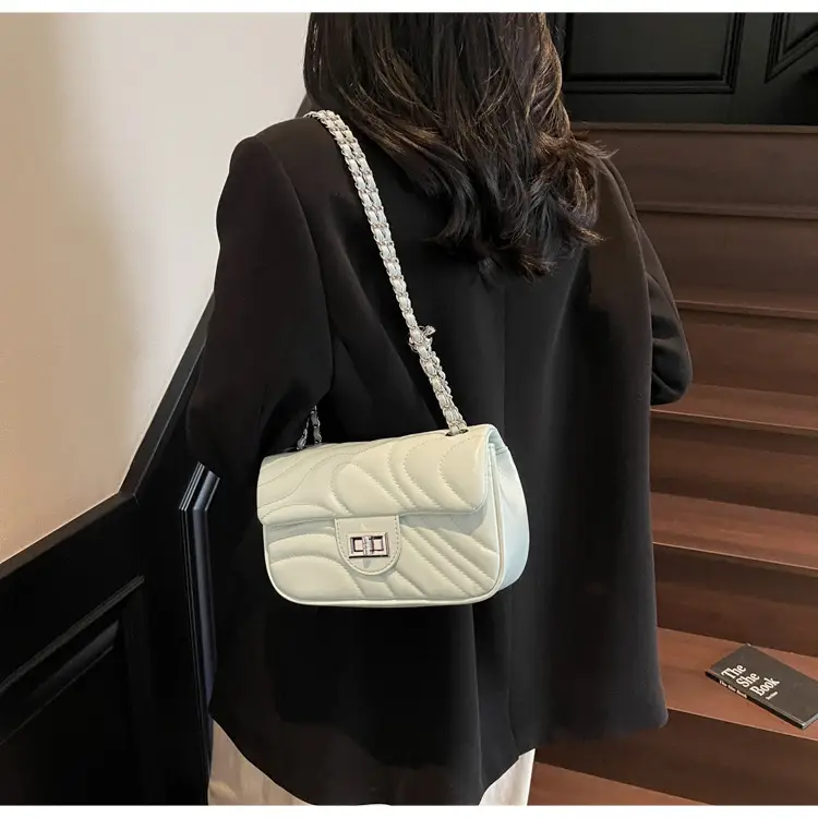 Light Green Embroidery Crossbody Bag with Silver Chain — feature 28
