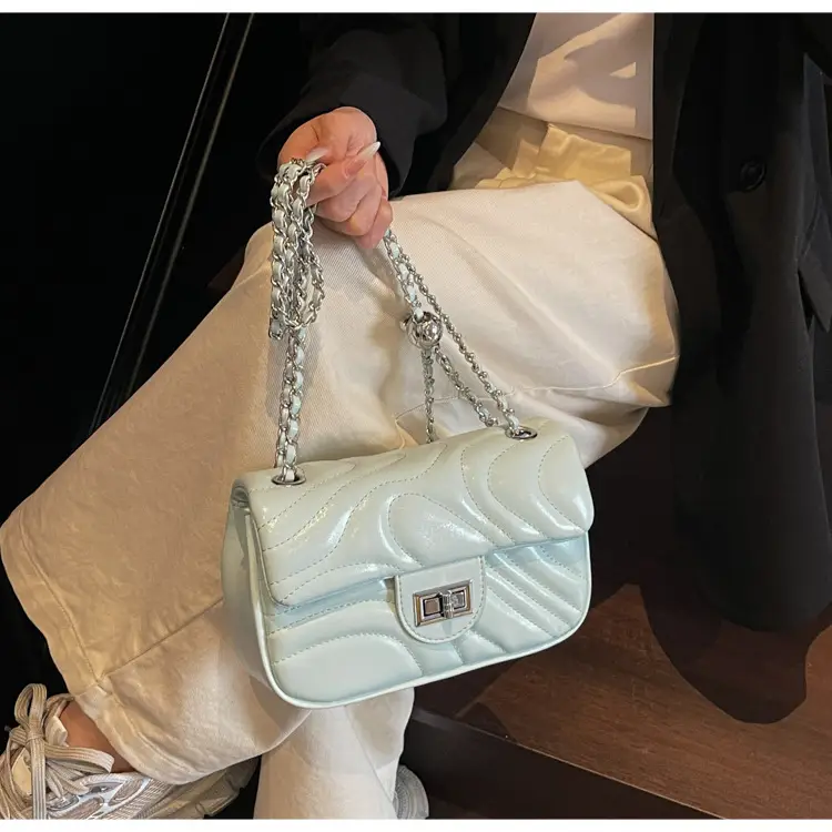 Light Green Embroidery Crossbody Bag with Silver Chain — feature 29