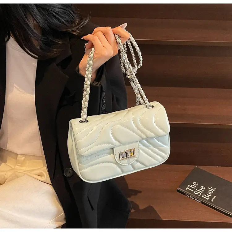 Light Green Embroidery Crossbody Bag with Silver Chain — feature 30
