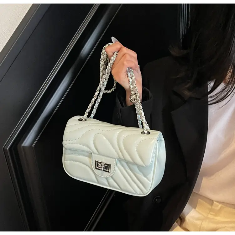 Light Green Embroidery Crossbody Bag with Silver Chain — feature 31