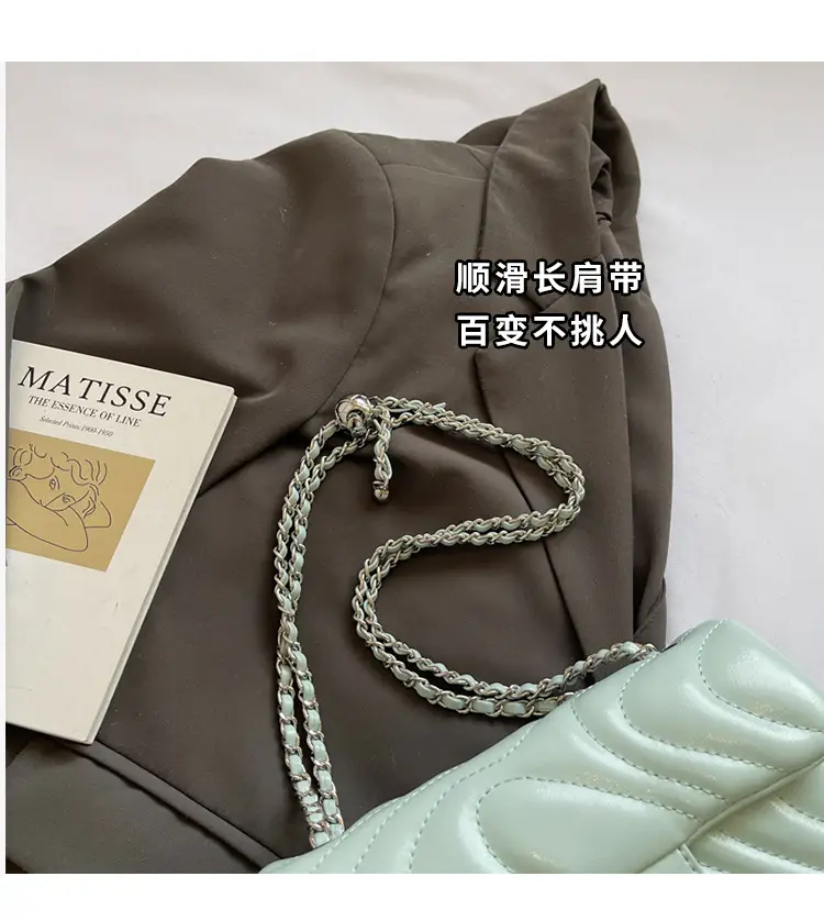 Light Green Embroidery Crossbody Bag with Silver Chain — feature 4