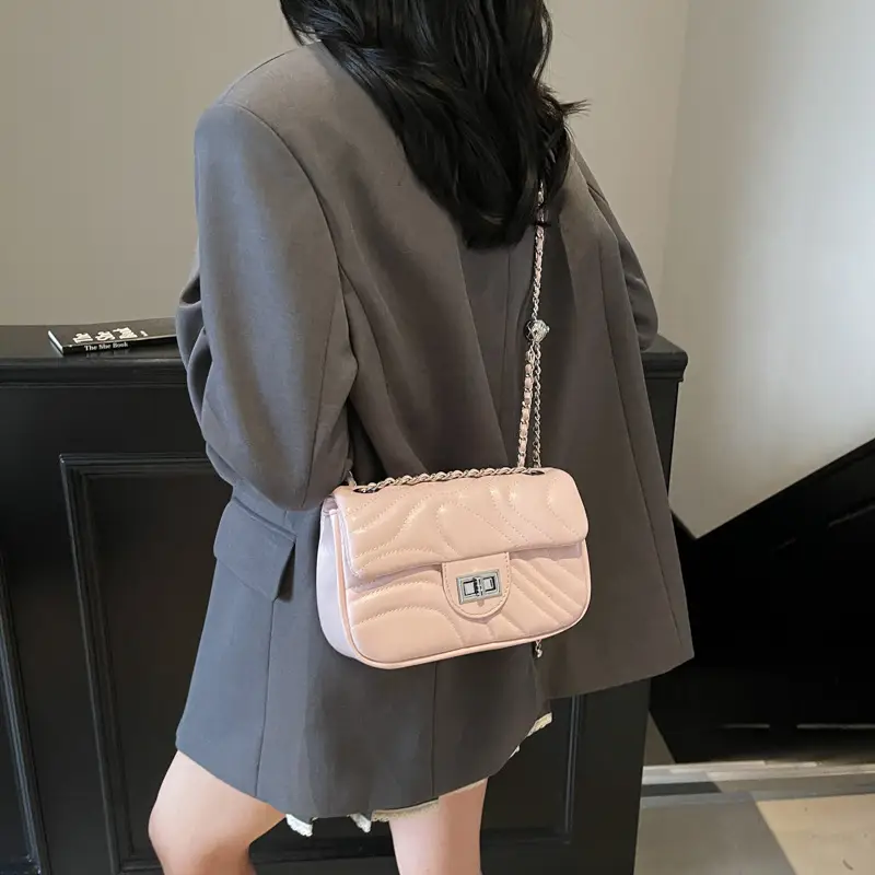 Light Green Embroidery Crossbody Bag with Silver Chain - Image 4