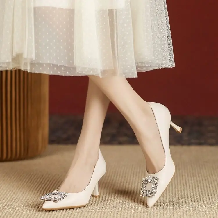 French-Style High Heels for Women, Stiletto Heels, 2026 Spring and Autumn New Style, Comfortable Pointed Toe, Elegant Professional Work Shoes, Rhinestone Single Shoes - Image 5