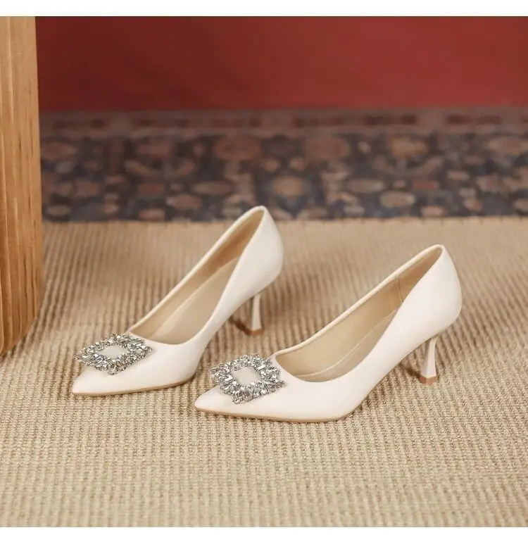 French-Style High Heels for Women, Stiletto Heels, 2026 Spring and Autumn New Style, Comfortable Pointed Toe, Elegant Professional Work Shoes, Rhinestone Single Shoes - Image 2