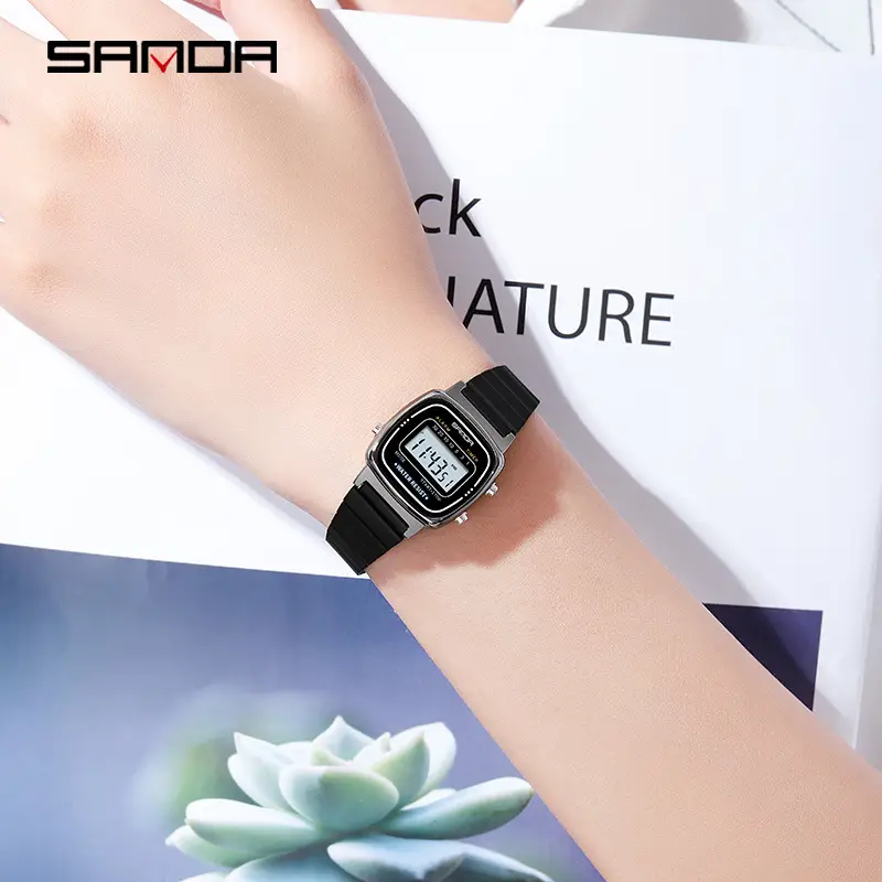 Sanda Digital Watch Black Steel Strap Waterproof Student Watch