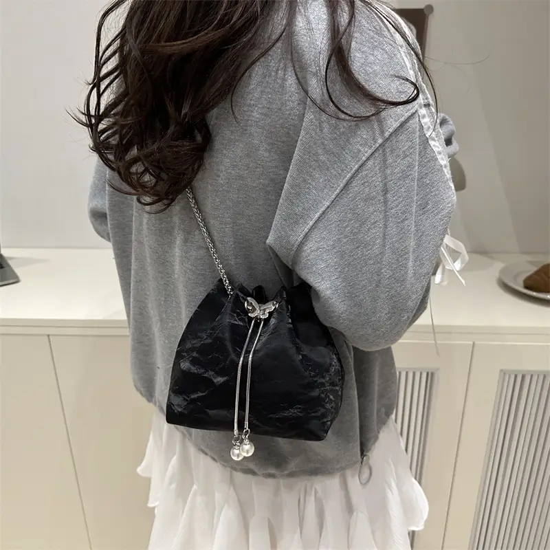 Silver Metal Satchel Bucket Bag for Women - Image 8