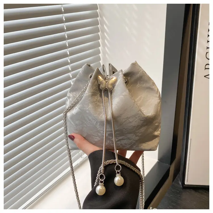 Silver Metal Satchel Bucket Bag for Women — feature 12