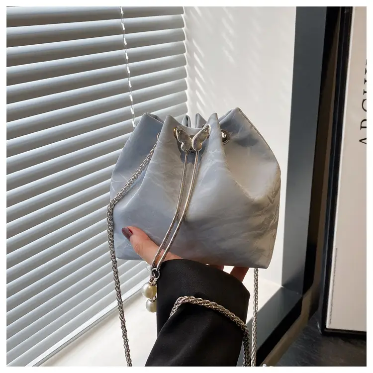 Silver Metal Satchel Bucket Bag for Women — feature 14