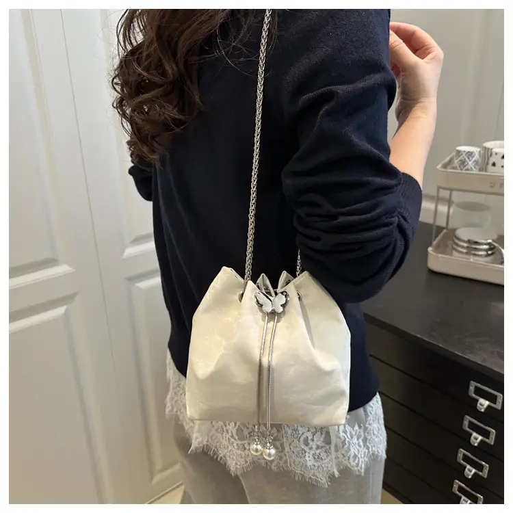 Silver Metal Satchel Bucket Bag for Women — feature 15