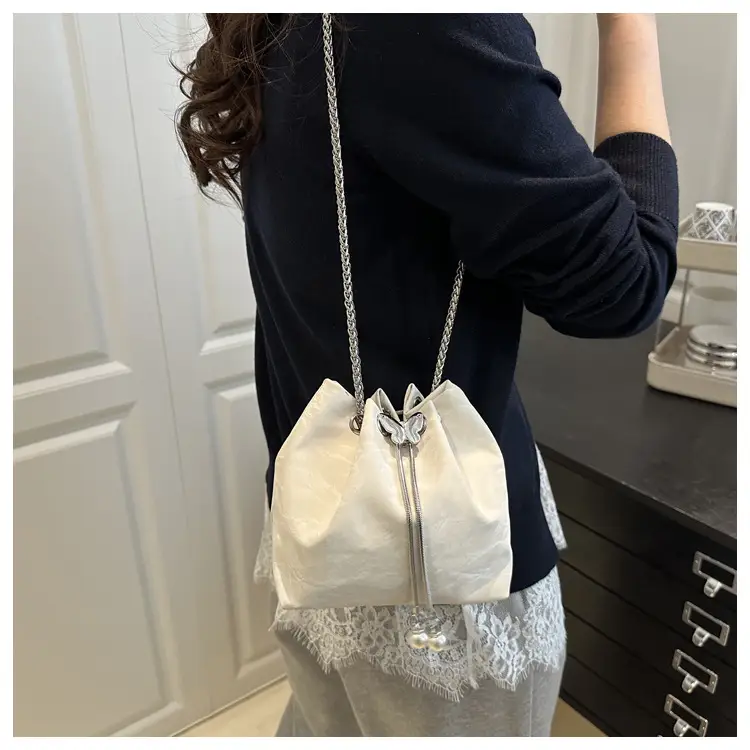Silver Metal Satchel Bucket Bag for Women — feature 16