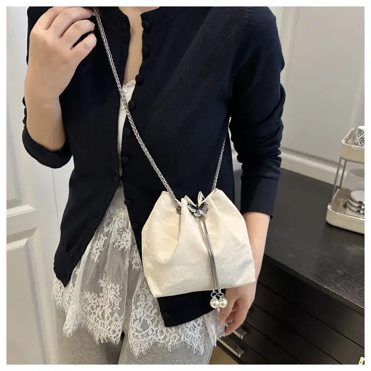 Silver Metal Satchel Bucket Bag for Women — feature 17