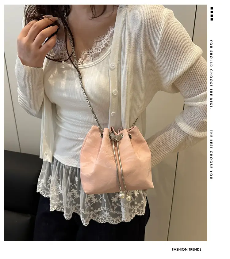 Silver Metal Satchel Bucket Bag for Women — feature 2