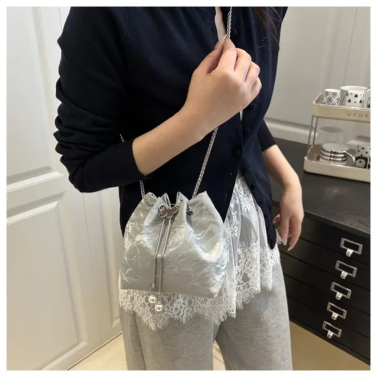 Silver Metal Satchel Bucket Bag for Women — feature 20