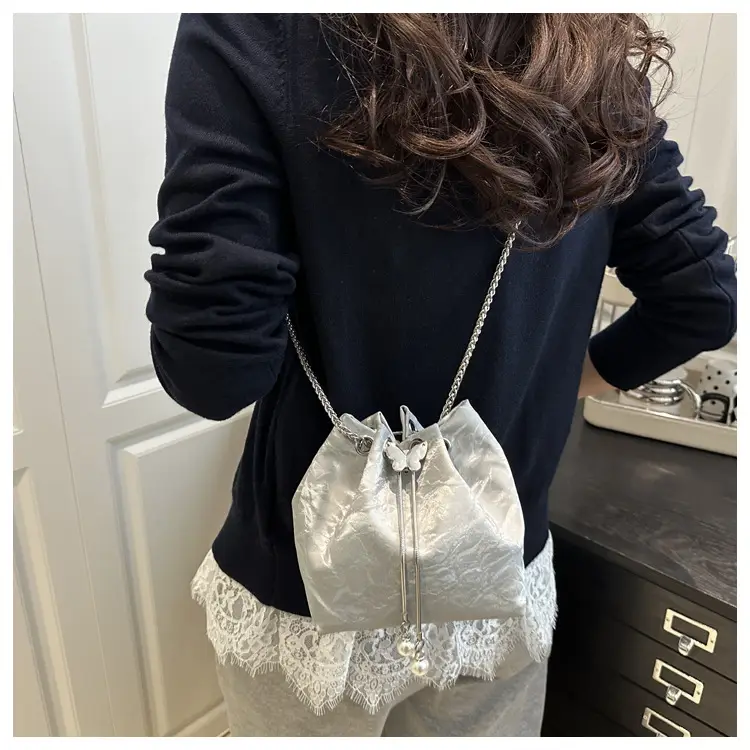 Silver Metal Satchel Bucket Bag for Women — feature 22