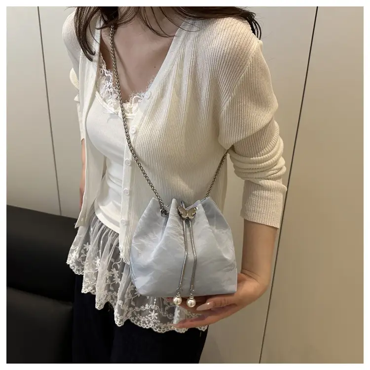 Silver Metal Satchel Bucket Bag for Women — feature 23
