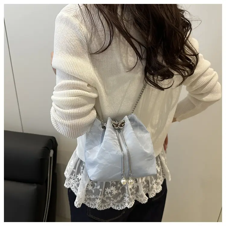 Silver Metal Satchel Bucket Bag for Women — feature 24