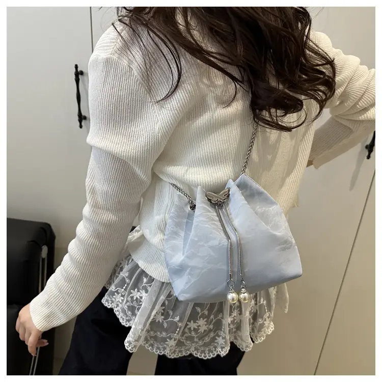 Silver Metal Satchel Bucket Bag for Women — feature 25
