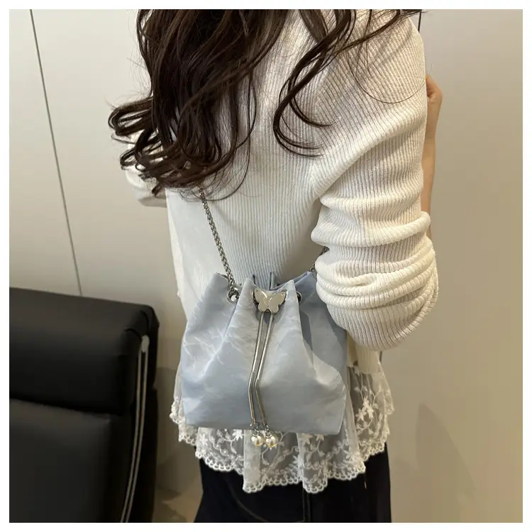 Silver Metal Satchel Bucket Bag for Women — feature 26