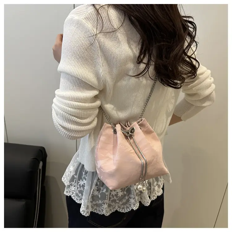 Silver Metal Satchel Bucket Bag for Women — feature 28