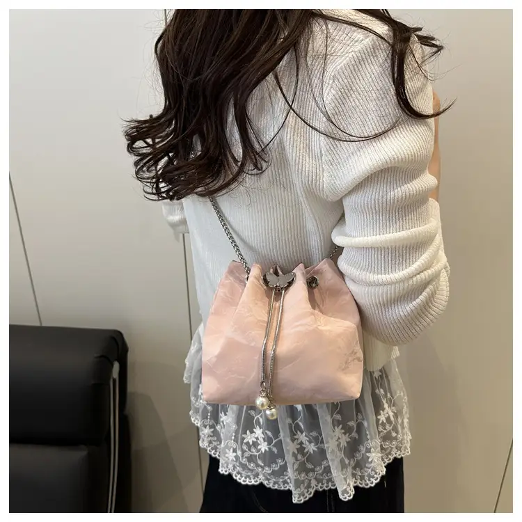 Silver Metal Satchel Bucket Bag for Women — feature 30