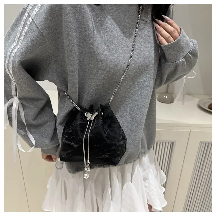 Silver Metal Satchel Bucket Bag for Women — feature 31