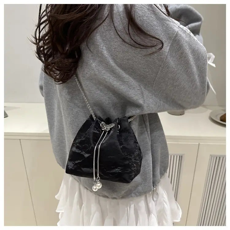Silver Metal Satchel Bucket Bag for Women — feature 34