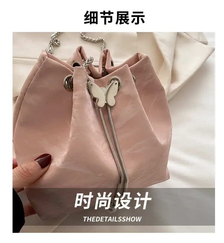Silver Metal Satchel Bucket Bag for Women — feature 4