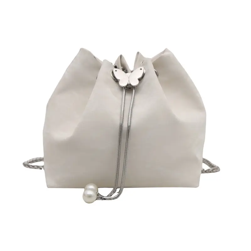 Silver Metal Satchel Bucket Bag for Women - Image 2