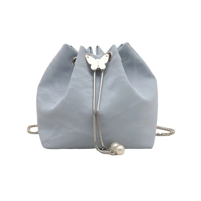 Silver Metal Satchel Bucket Bag for Women - Image 5