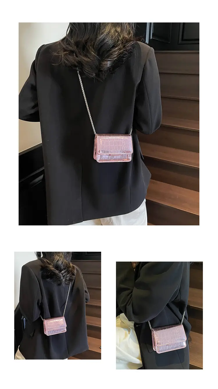 Pink Croc Leather Chain Shoulder Bag for Women — feature 14