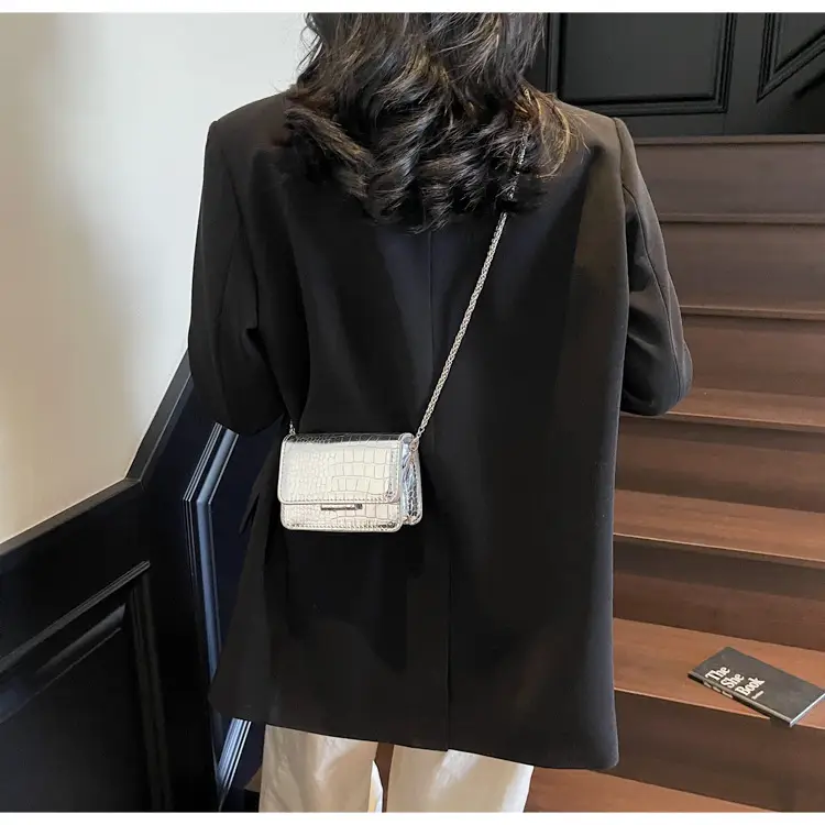 Pink Croc Leather Chain Shoulder Bag for Women — feature 16
